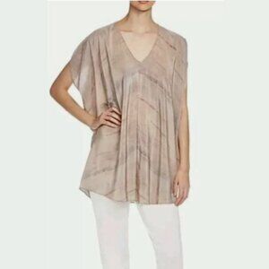 Eileen Fisher Silk Mocha Grove Printed Crepe V Neck Wedge Tunic Size Large